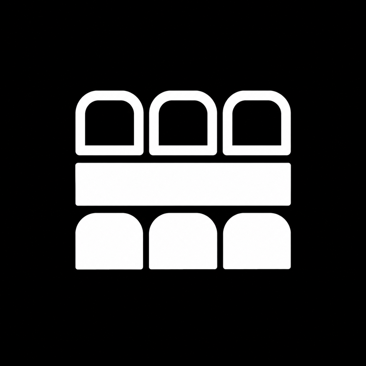 backrow. square icon, white on black