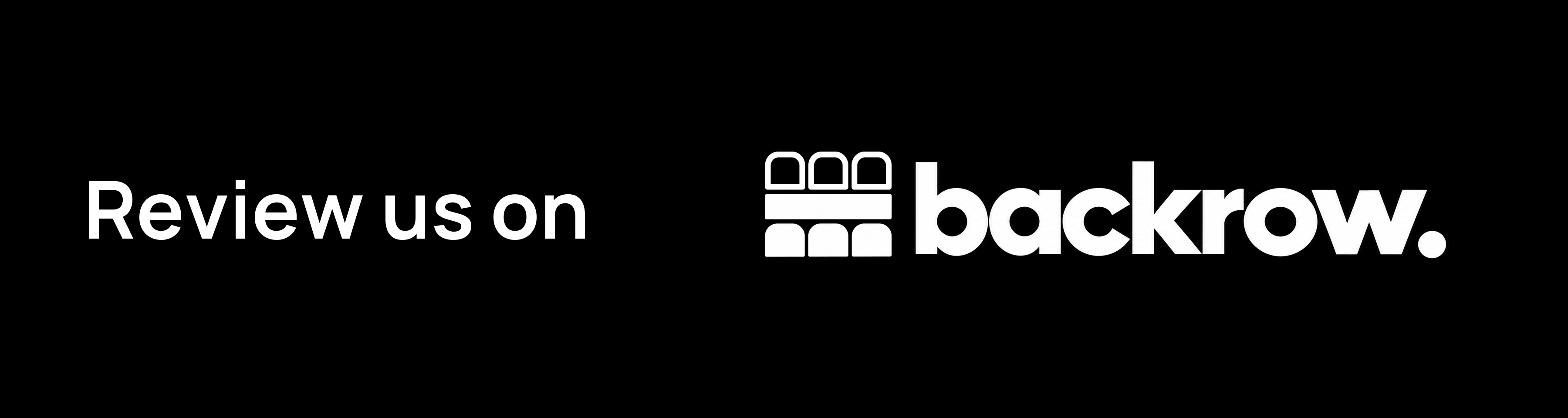 Review us on backrow. White on black.